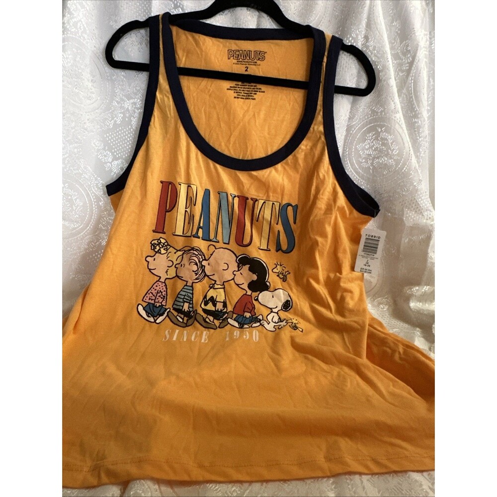 PEANUTS", Since 1950, Orange, Ringer, Sleeveless, Scoop Neck Tank Size 2x
